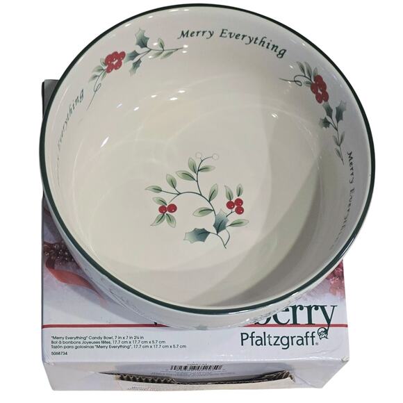 Pfaltzgraff Winterberry 7" Merry Everything Christmas Candy Bowl New in Box! - Picture 3 of 5